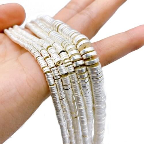 Matte White Gold Silvers Natural Stone Hematite Round COINS Spacer Loose Beads DIY Jewelry Making Accessories Bracelet 3/4/6/8mm