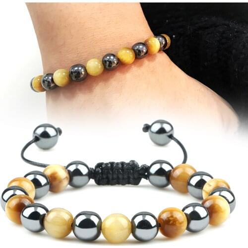 Natural Hematite No Magnetic Beads Men Bracelets Tiger Eye Stone Lava Rock Bracelet Healing Chakra Bangle Handmade Women Jewelry