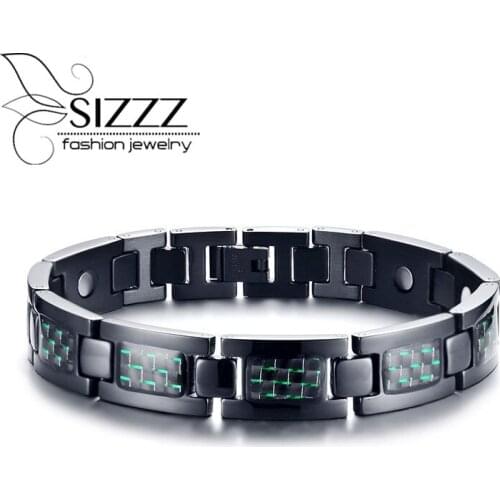 SIZZZ 23CM titanium steel green carbon fiber magnet black bracelet&bangles for men