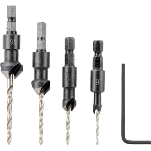 4Pcs Quick Change Hex Shank Counter Bore Woodworking Countersink Drill Bit Set