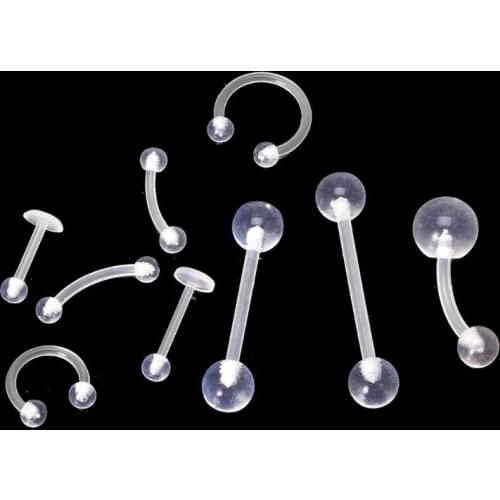 9PCS Clear UV Acrylic Nose Stud Eyebrow Ring Body Piercing Jewelry Kit Set J60E