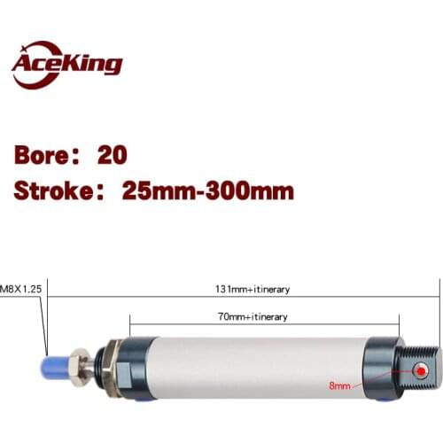 Small mini aluminum alloy cylinder MAL 20X25X50X75X100X125X150X175X200-CA push industrial fixture in circular cylinder MAL20X50