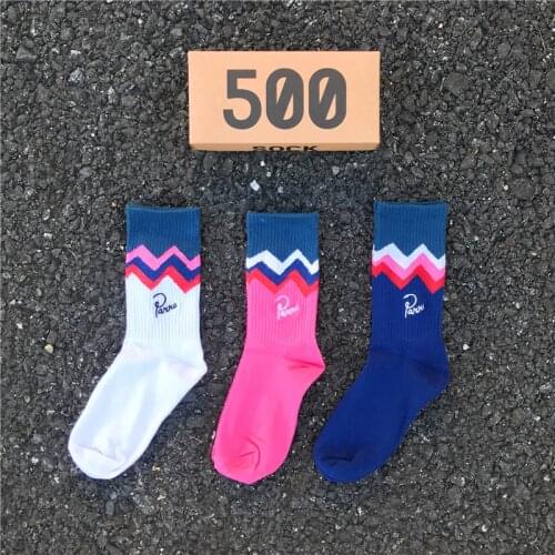 Autumn Socks Mens Fashion Skateboard Sports Letter Embroidery Lovers White /Red /Blue Trend Hip Hop Cotton Socks 3 Pairs/box