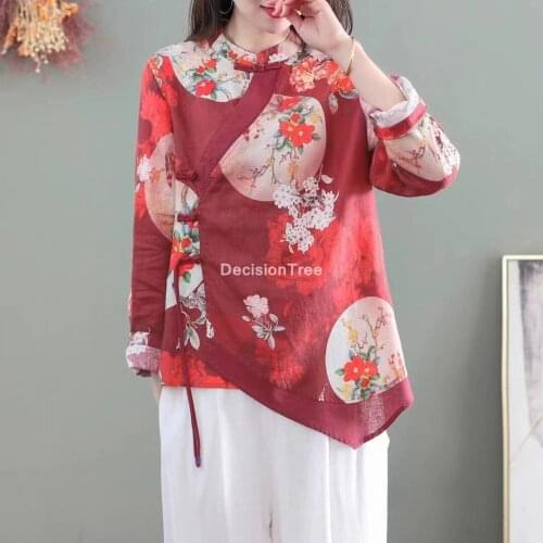 2021 asian women novelty fairy shirt chinese style cotton linen blouse traditional button clothing vintage hanfu female clothing