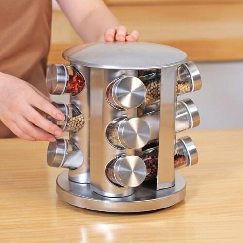 New Kitchen Supplies 430 Stainless Steel Glass Rotating Seasoning Containers Seasoning Jar Set Spice Container spice container