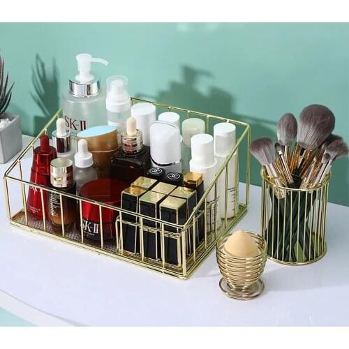 Gold-plated craft Cosmetic Storage Basket Lipstick Storage Makeup Rack Makeup Brush Tube Makeup Organizer For Cosmetics