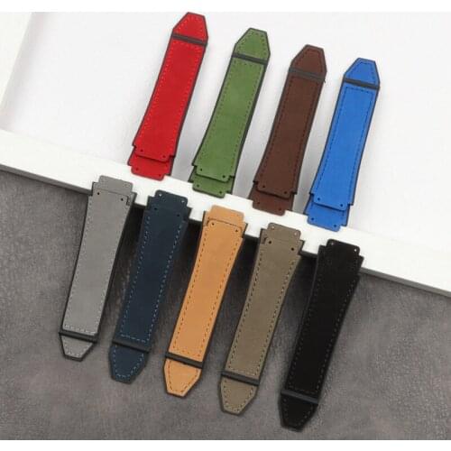 Crazy horse cow leather 25*19mm rubber silicone watchband for Hublot strap for Big bang belt watch band buckle HUB logo on tools