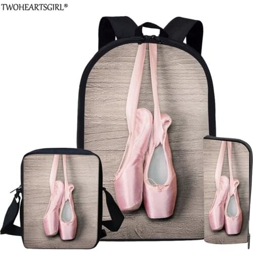 Twoheartsgirl 3PCS/Set Backpack For Girls Primary Students Ballet Shoe School Bags For Children Book Bag Casual Shoulder Bag