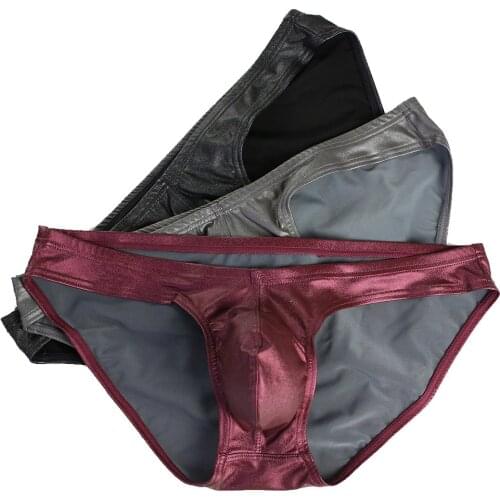 Sexy Men Briefs Faux Leather Gay Mens Underpants Bikini cueca Shorts ropa interior hombre Panties Low Waist Brief