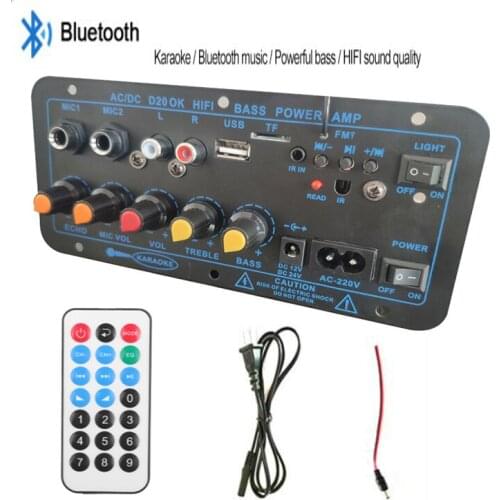 200W Bluetooth Stereo Amplifier USB SD AUX 220V 12V 24VDigital Amplifier Cinema Karaoke Remote Control For 8-12 Inch Speakers