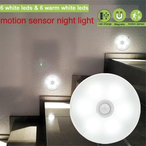 1-8pcs new PIR Motion Sensor LED Kitchen Lights Usb Charging Motion Sensor Led Lamp Wireless Small Night Light 2 lighting color