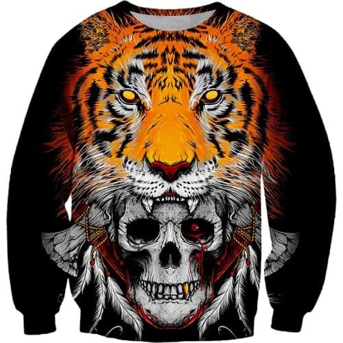 LCFA New Fashion Sweatshirts Skull Tiger Punk Hip Hop 3D Print O-neck Pullovers Men Sweatshirt Unisex Streetwear Sweats 4XL