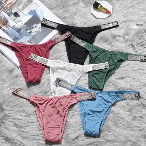 Panties For Women Sexy Thong Pink Letter Rhinestones Belt G-string Fashion Low-rise Tanga Shorts Briefs T-back String Underwear