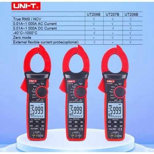 UNI-T 1000A 1000V Digital clamp meter true rms AC DC Current voltage tester +autoscale memory+NCV 6000 counts UT206B 207B 208B