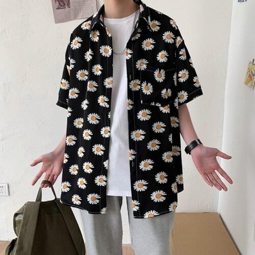 VERSMA Korean Harajuku Retro Top Flower Print Men Shirts Summer Tops BF Vintage Clothing White Shirt Men Women Large Size XXXXXL