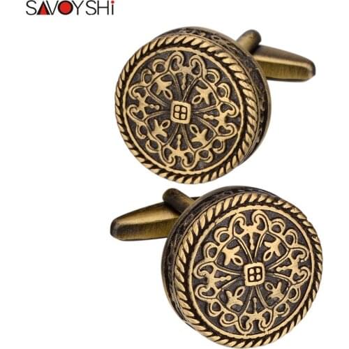 SAVOYSHI High Quality Shirt Cufflinks for Men Round Bronze Vintage Pattern Metal Cuff buttons Wedding Gift