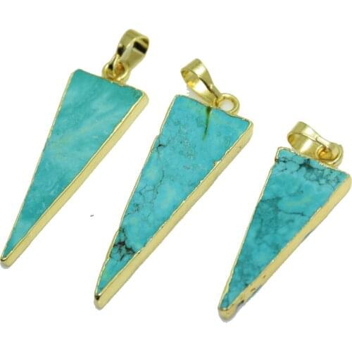 Gold Plating Jewelry 2020 Gem Stone pendants for jewelry making flat stripe triangle green howlite Women Pendant amulet charms