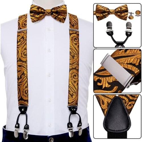 Gold Suspender for Men Silk Bows Fashion Strap Floral Bowtie Set Blue Red Green Paisley Suspender Adjustable BD-2013 Barry.Wang