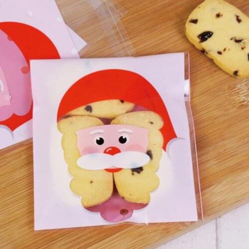 100Pcs/lot Cute Cartoon Gifts Bags Christmas Cookie Packaging Self-adhesive Plastic Bags For Biscuits Birthday Candy Cake Packag