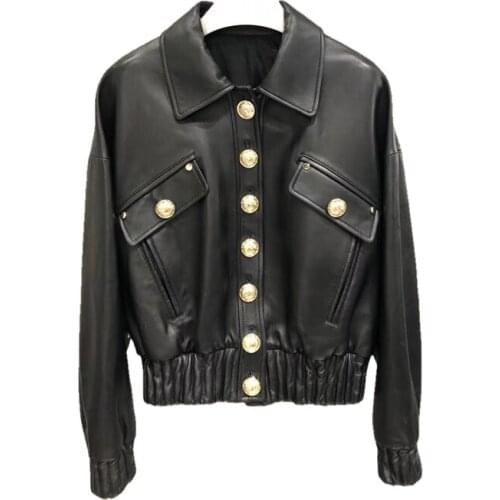 2021 natural lady leather jacket 100% real sheep leather garment