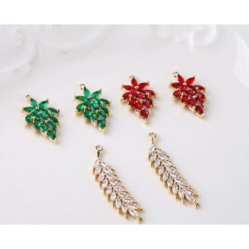 6pcs korean style women Copper Zircon earrings for Female Leaf Wheat Ear Fish Tail Moon Flower Pendant DIY Necklace Material