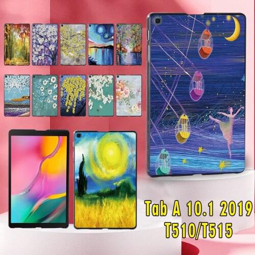 Case for Samsung Galaxy Tab A 10.1 2019 T510 / T515 Paint Pattern Ultra-slim Hard Plastic Back Tablet Shell Cover+Free Stylus