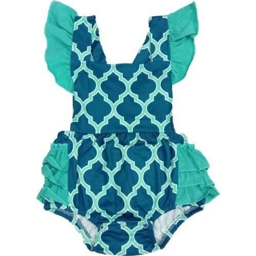 Kids flutter ruffle romper with button boy and girls wear solid color and print jumpsuits