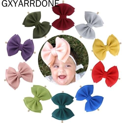 17 Colors Baby Girls Messy Bowknot Cotton Fabric Bows Nylon Headband Handtied Hair Bows Headband Children Girls Party Headwear