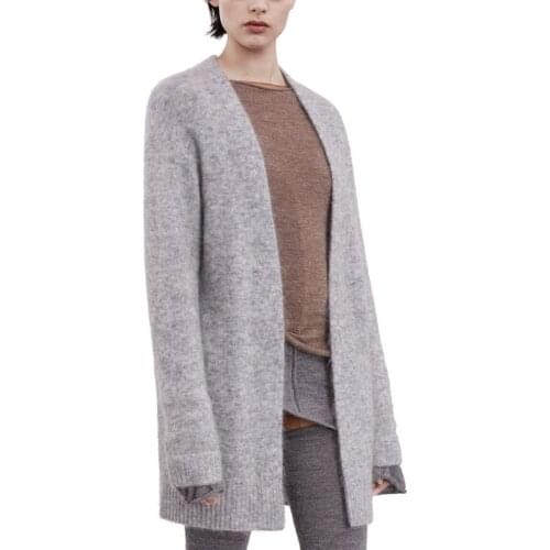 High grade wool mohair blend womens fashion mid-long cardigan sweater coat all-matching for spring autumn winter S/M
