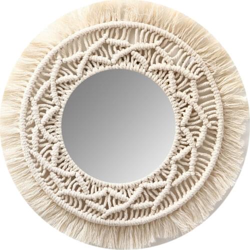 Wall Hanging Mirror Boho Wall Art Mirror With Fringe For Home Round Macrame Handmade Makeup Decorative Mirror Wall Tapestry