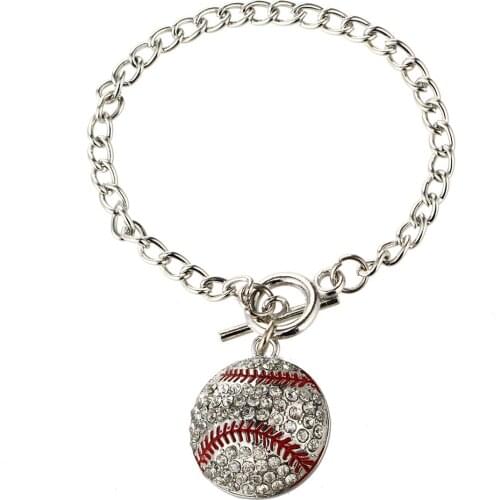 One piece fashion round diy red enamel baseball sport style pendant big chains bracelet xyb120