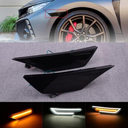 Pair Smoke Lens LED Side Marker Fender Light Turn Signal Lamp DRL White 33800-TBA-A02 Fit for Honda Civic 2016 2017 2018-2020