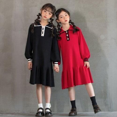 6Y To 16Y Girls Dress Knit Big Girls Clothes Size 14/16 Children Ruffles Dress Elegant 2020 Fall Baby Clothes Midi Long,#5663