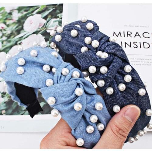 1 Pcs Knot Turban Headband Elastic Hairband Imitate Pearl Hair Accessories Girls No Slip Stay Knotted Head Band Hair Band Women