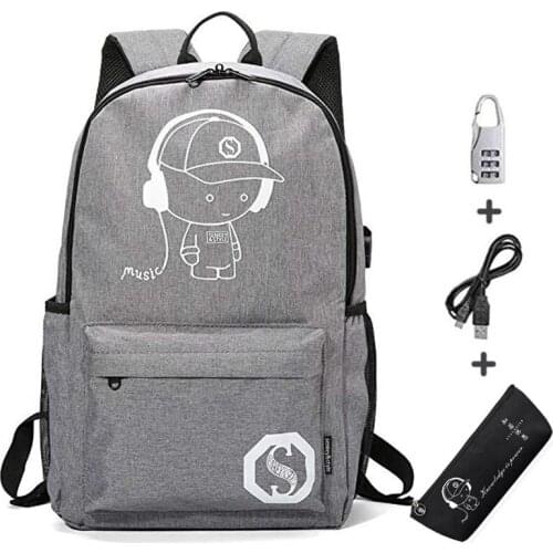 Anime Backpack for School Luminous Backpack Oxford Cartoon Backpack with usb Cable and Lock Pencil Bag for Teens Girls Bookbag