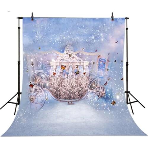 Fairy Tales Cinderella Carriage Butterfly blue backdrop polyester or Vinyl cloth High quality Computer print wall backdrop