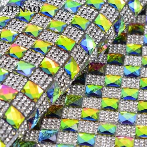 10mm Rainbow Crystal Rhinestone Mesh Trim Glass Beads Bridal Applique Crystal Strass Banding In Roll for Clothes Crafts