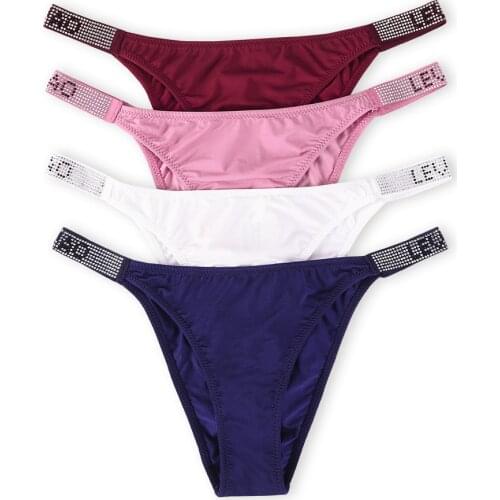 3pcs a set Women Thongs Sexy Rhinestones letter Diamonds G-string Thong Low Waist Shorts Briefs T-back Fitness Triangle Panties