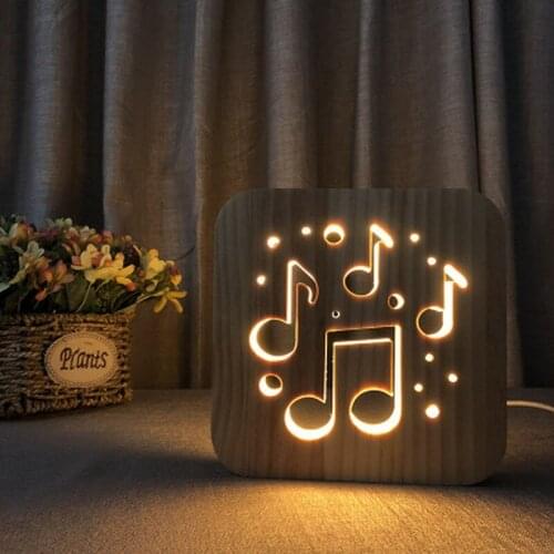 LED Wood Night Lights USB Operated Warm Mood Lamp Musical notes 3D Illusion Lamp Music Lover Gifts Bedroom Decoration
