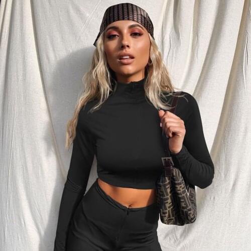 Wantmove Womens Sexy Long Sleeve Turtleneck Blouses Solid Color Front Zipper Tops Winter Short Shirts BK081