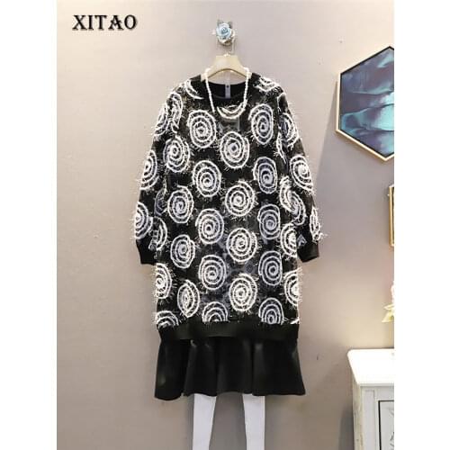 XITAO Patchwork Print Pattern Dress Women 2021 Spring Casual Fashion New Style Temperament All Match O Neck Women Clothes ZY3815