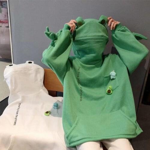 Women Hoodies Sweatshirts Frog Pullover Sweater Loose Version Autumn and Winter Unisex Wear Ropa Mujer