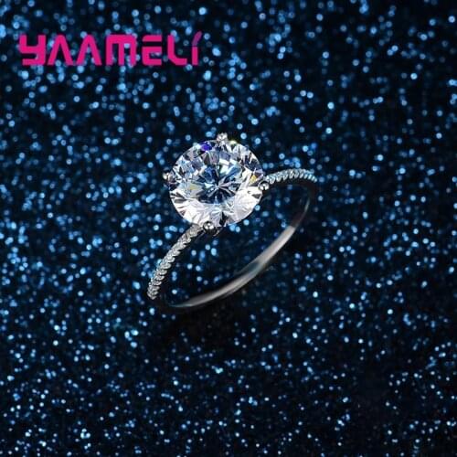Big Square Cubic Zircon CZ Diamond Women Ring Original 925 Sterling Silver Wedding Engagement Promise Finger Hand Decoration