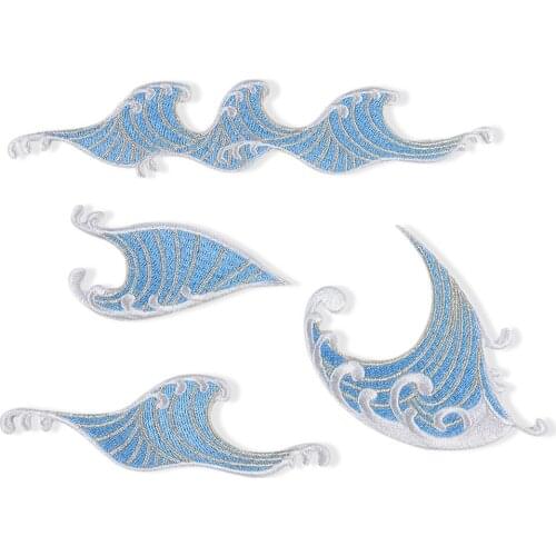 1PCS Fashion china style Embroidered Iron on Patches for Clothing DIY Sea Wave Patch Stripes Fabric Applique Accessory