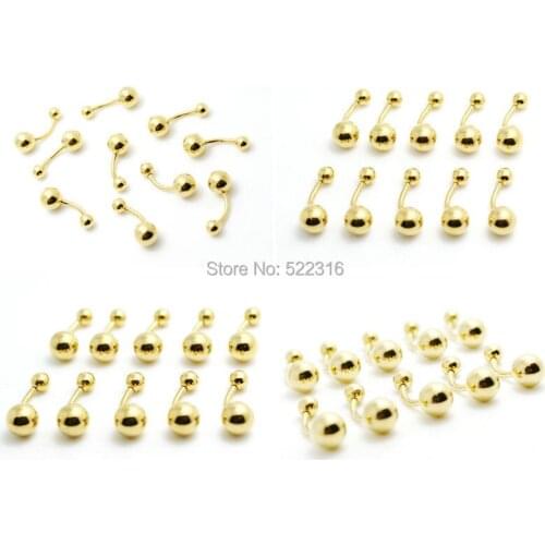 10pcs stainless steel anodized gold color belly ring plain ball navel bar bell button rings Body Piercing Jewelry