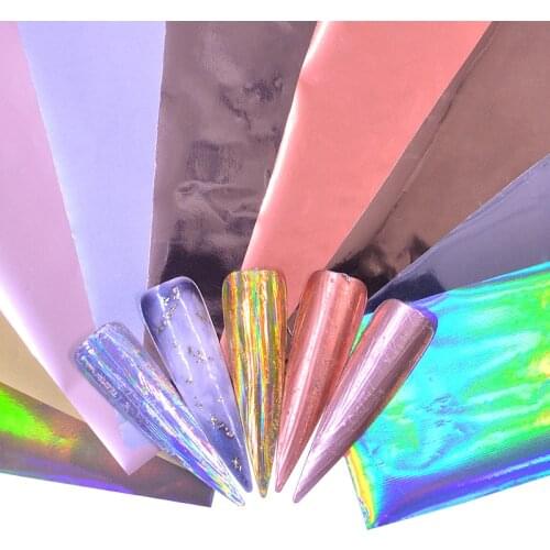 YZWLE 10PCS Shell Marble Holographic Nail Foil Starry Transfer Slider Sticker Set Gradient Nail Art Wrap Decal Manicure Decor