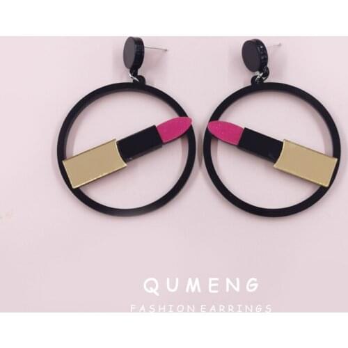 2020 fashion acrylic geometric circle hollow Big Round lipstick Dangle mature female Long Drop earrings Punk Hip Hop jewelry