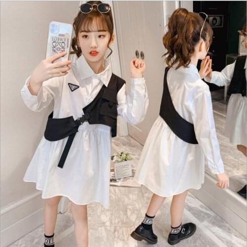 2021 Korea style girls 2 pcs set dress+vest fashion cotton summer girls suit 4-9t A831