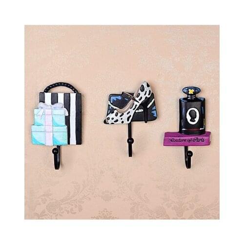 3pcs/set Rrtro Gift Box High heels Shoes Hat Coat Robe Hook Door Bathroom Towel Clothes Rack Hanger Resin Decorative Wall Hook