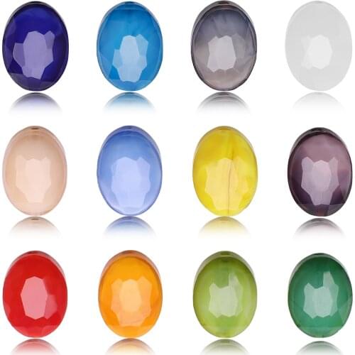 30Pcs/Lot Faceted Glass Oval Bead Flat Shape 9x12mm Charm Crystal Pendant Craft Material Jewelry Supplier DIY Making Accessories